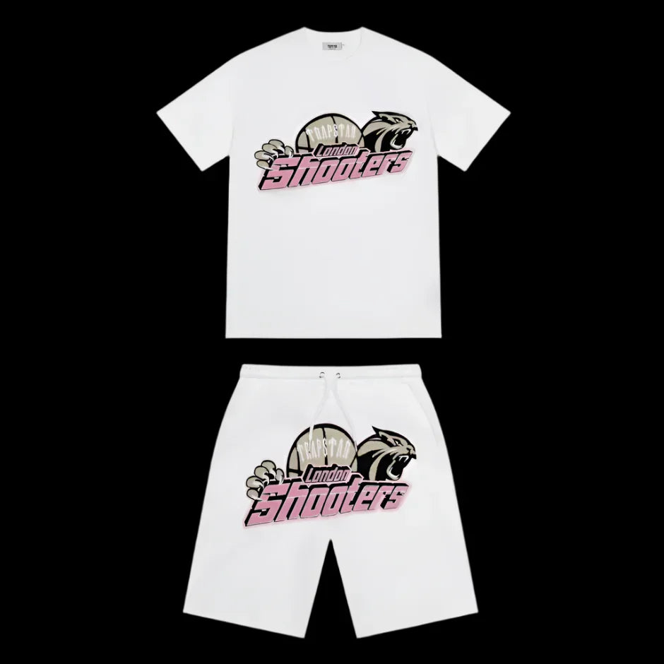 Trapstar Shooters Short Set White/Pink DripHaus