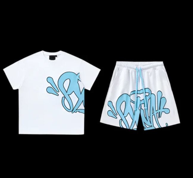 Syna World Short Set White & Cyan DripHaus